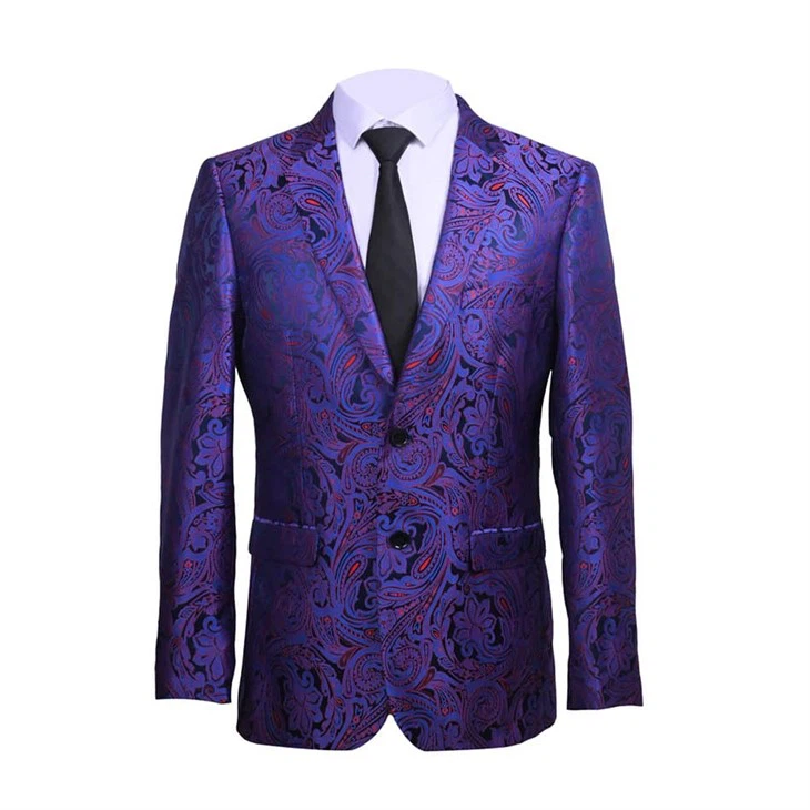 Jaqueta de terno Paisley Purple Purple Men de luxo - Blazer formal personalizado com gravata preta|Yili - F146